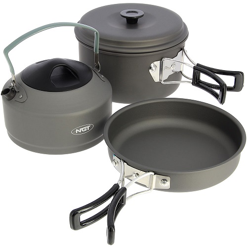 NGT 3PC GUN METAL ALUMINIUM KETTLE POT & PAN SET FCC‐SET‐3PC