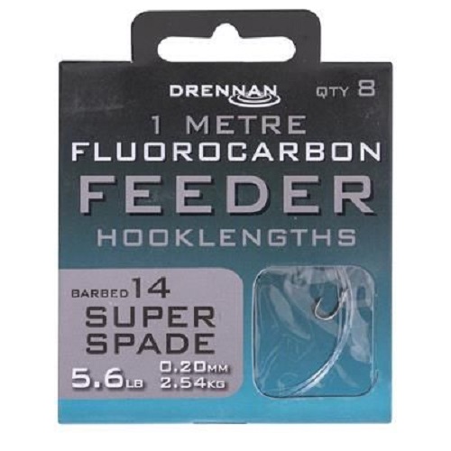 [PROV1449] DRENNAN FLUOROCARBON 1MT FEEDER SUPER SPADE BARBED 14 5.6LB 0.20MM 2.54KG 8 UND