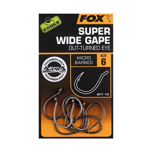 FOX EDGES™ SUPER WIDE GAPE (OUT TURNED EYE) MICRO BARBED SIZE 6 CHK248