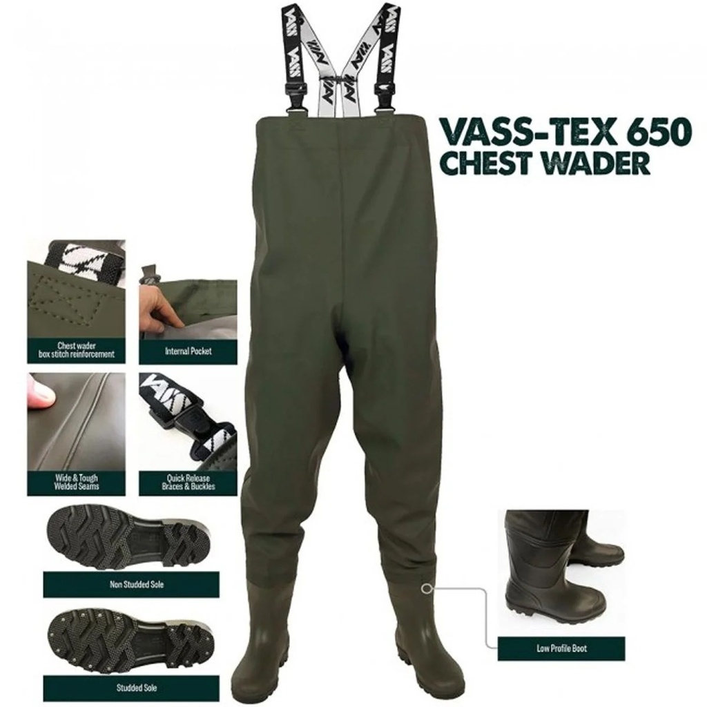 VASS TEX 650 SERIES CHEST WADER SIZE 40 UK7 VA650 70/7/40
