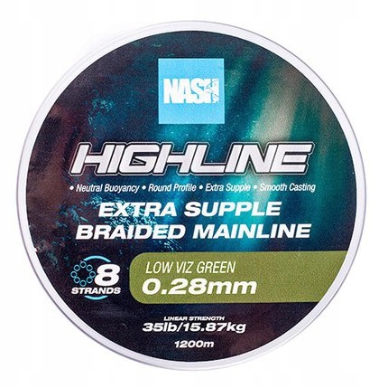 [T6022] Nash Highline Extra Supple Braided Green 0 28mm 35lb/15 87kg  1200m T6022
