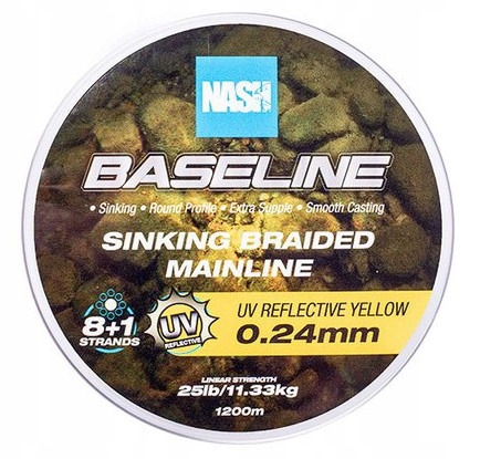 Nash Baseline Sinking Braided Yellow 0.24mm 25Lb 1200m