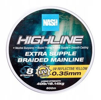 NASH HIGHLINE EXTRA SUPPLE BRAID UV YELLOW 035MM/40LB 18.14KG 600M T6030