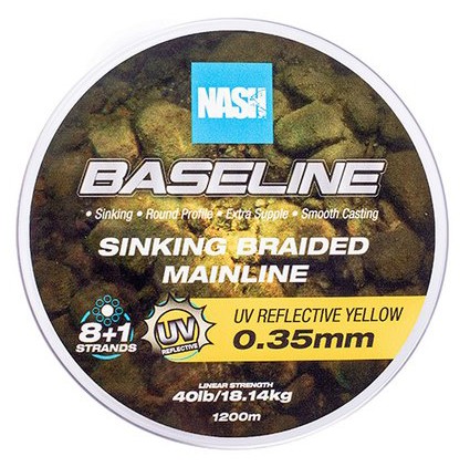 [T6015] Nash Baseline Sinking Braid Mainline Yellow 0.35mm 40lb/18.14kg 1200m T6015