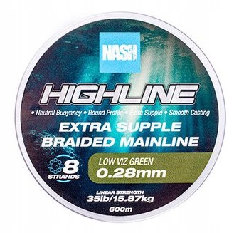 NASH HIGHLINE EXTRA SUPPLE BRAID GREEN 028MM 35LB/15 87KG 600M T6018