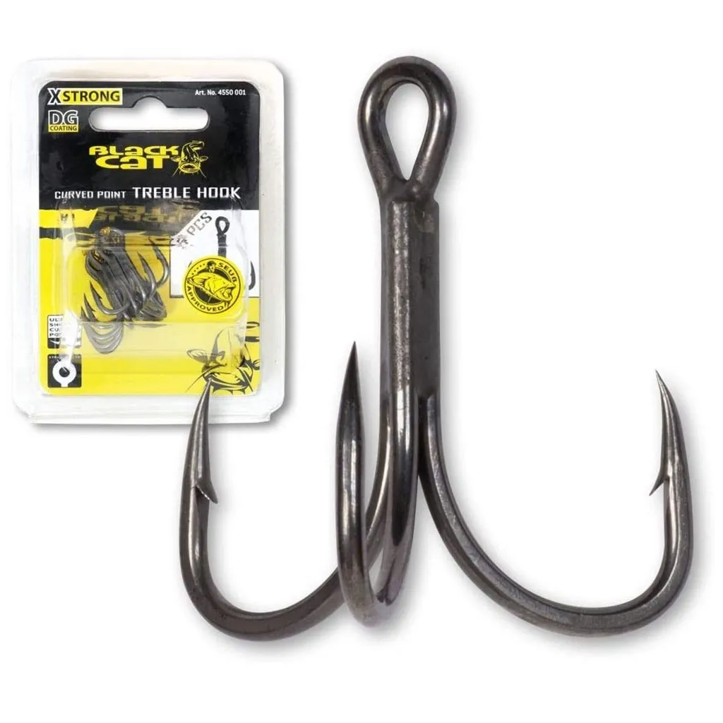 BLACK CAT CURVED POINT TREBLE HOOK DG SIZE 1 (5 UNID) 4550001
