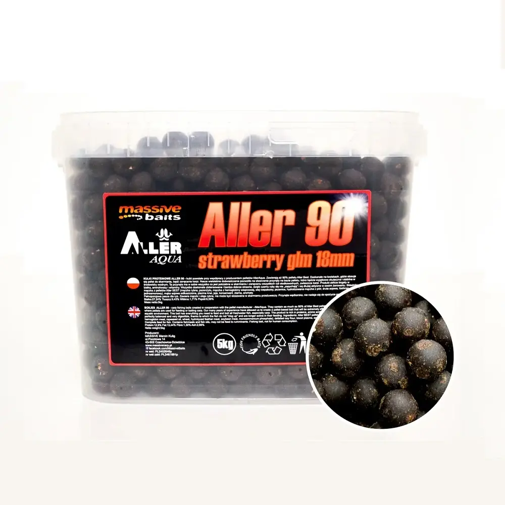 [AL004] MASSIVE BAITS ALLER 90 BOILIES STRAWBERRY GLM 18MM 5KG AL004