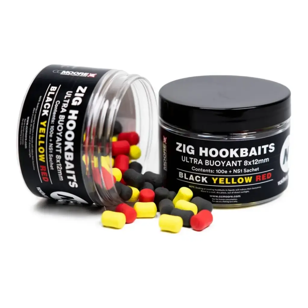 CC MOORE NS1 ZIG HOOKBAITS ULTRA BUOYANT 8X12MM BLACK YELLOW RED 91255