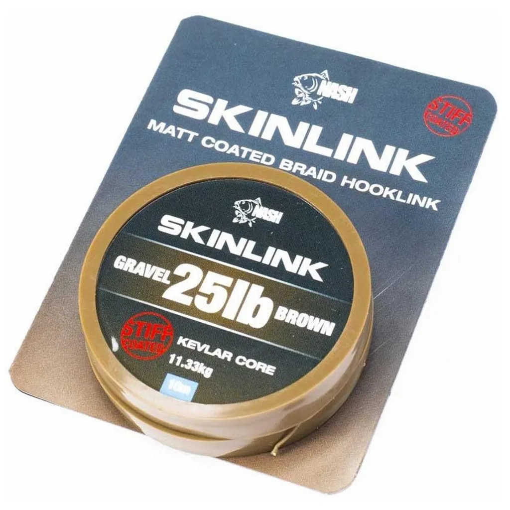 Nash Semi Stiff Skinlink Matt Coater Braid Hooklink Gravel Brown 25Lb 10m