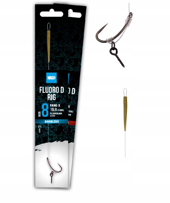 [T6436] Nash Fluoro D Rig Size 4 Fang X 20lb 9.07kg Micro Barb T6436