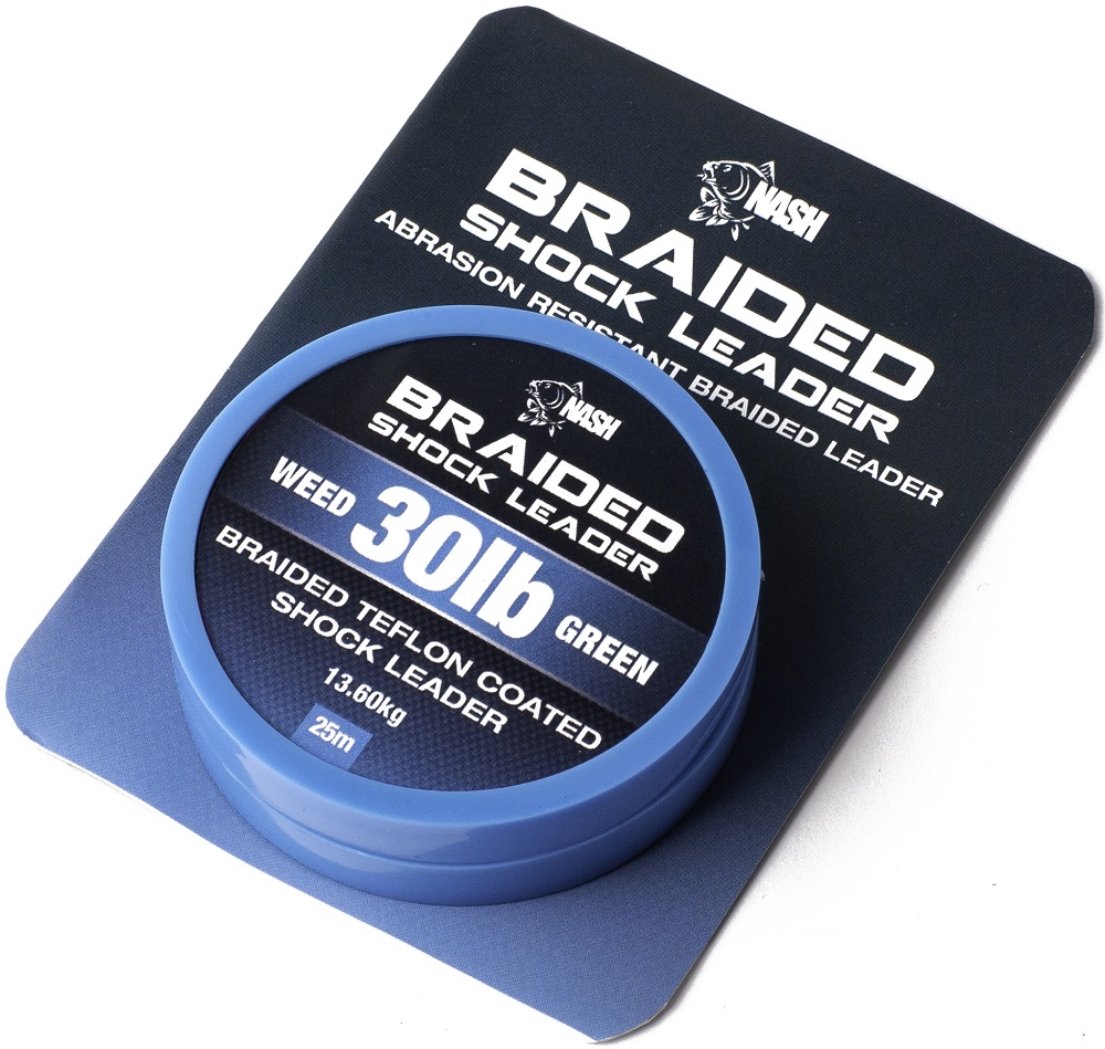 NASH BRAIDED SHOCK LEADER WEED 30LB GREEN 13.60KG 25M T8443