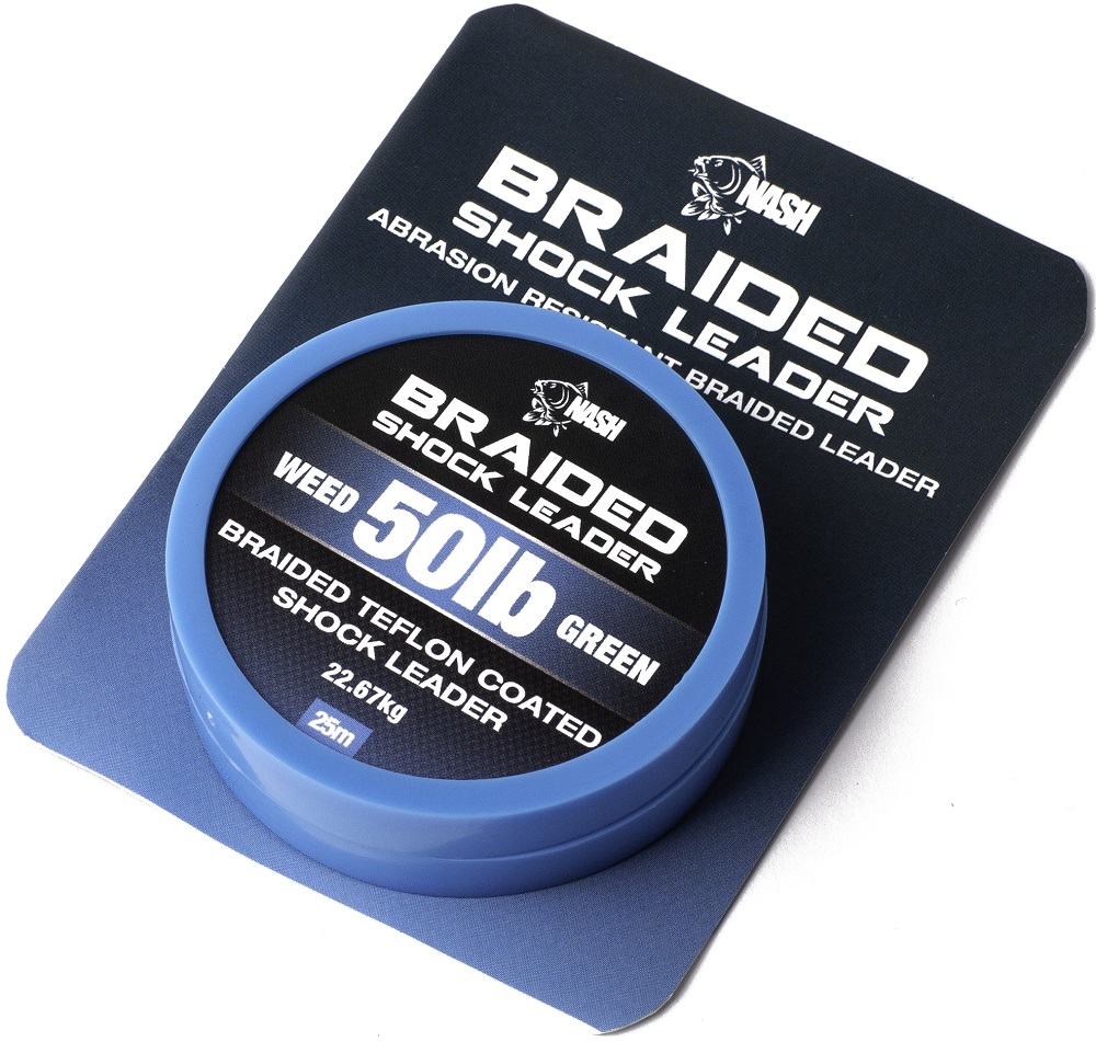 NASH BRAIDED SHOCK LEADER WEED 50LB GREEN 22.67KG 25M T8444