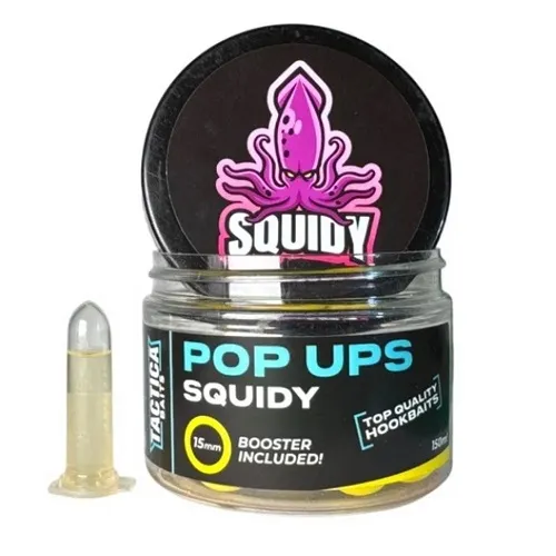 TACTICA BAITS POP UPS SQUIDY YELLOW 15MM 150ML BOOSTER INCLUDED SQ09