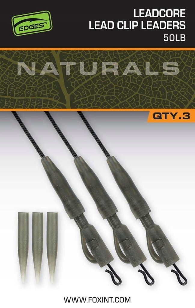 [CAC852] FOX EDGES™ NATURALS LEADCORE POWER GRIP LEAD CLIP LEADERS 50LBRS CAC852