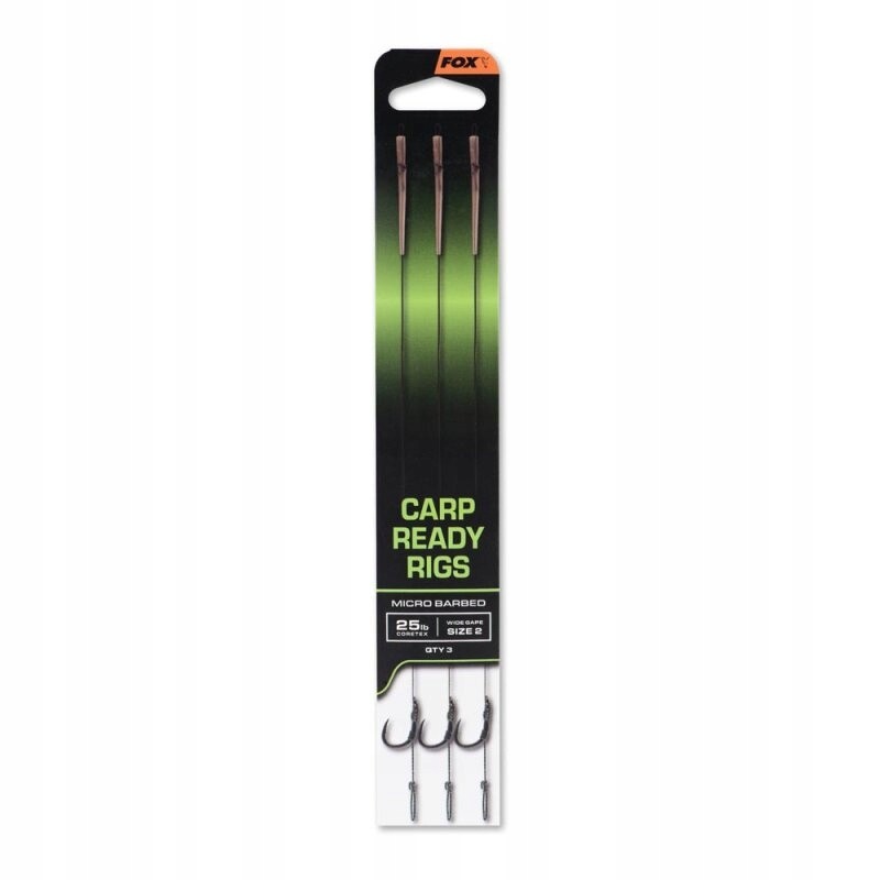 [CCR206] Fox Carp Ready Rigs x3 Micro Barbed Wide Gape Size 2 25lb