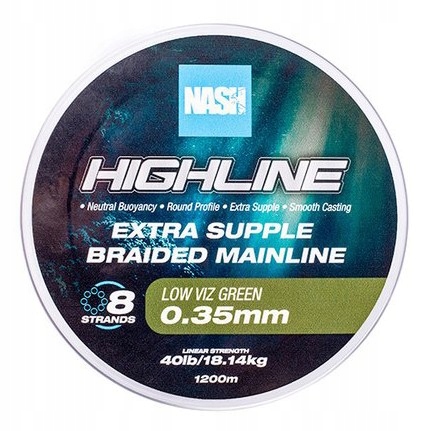 NASH HIGHLINE EXTRA SUPLPLE BRAIDED MAINLINE LOW VIZ GREEN 0.35MM 40LB 18.14KG 1200M T6023