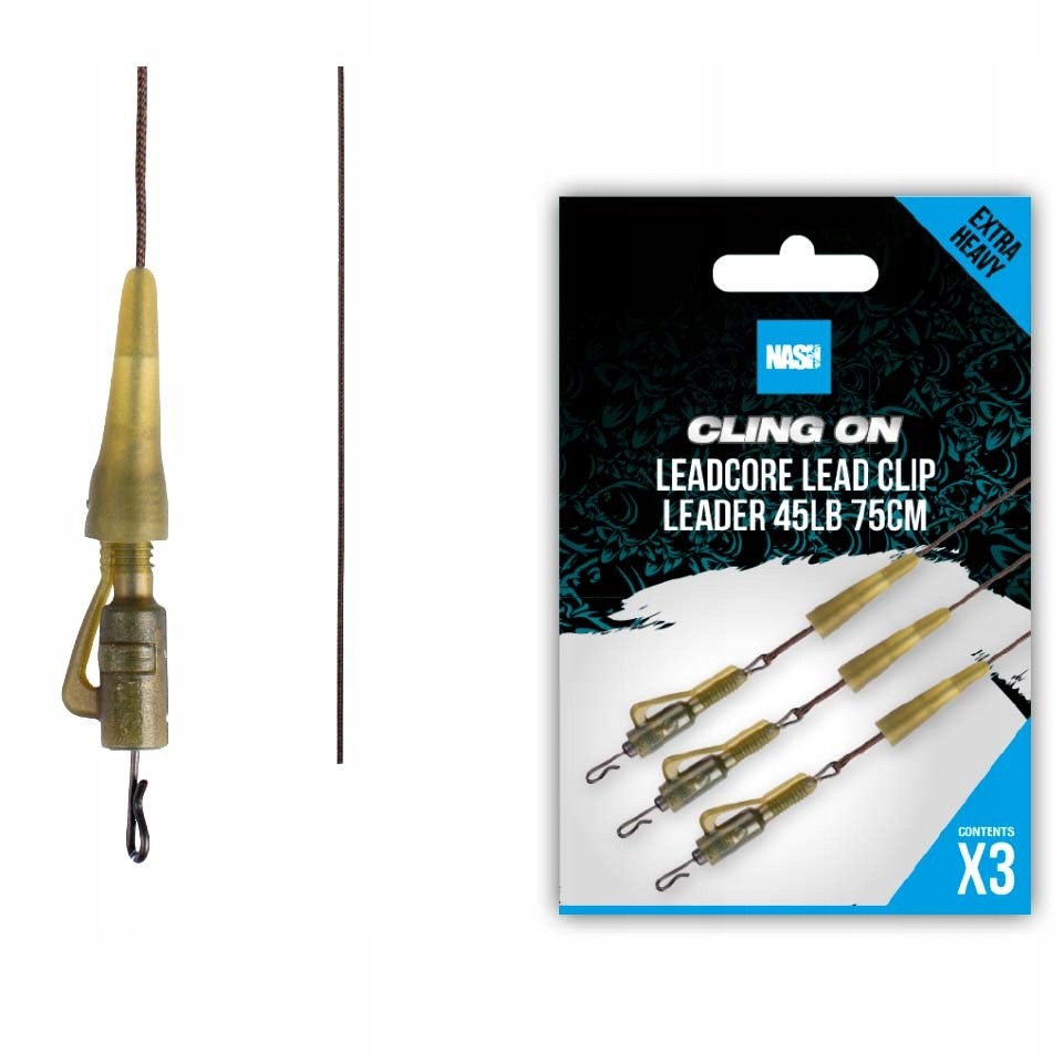 [T8190] Nash Ready Tied Leadcore Lead CLip Leader 45Lb 75cm