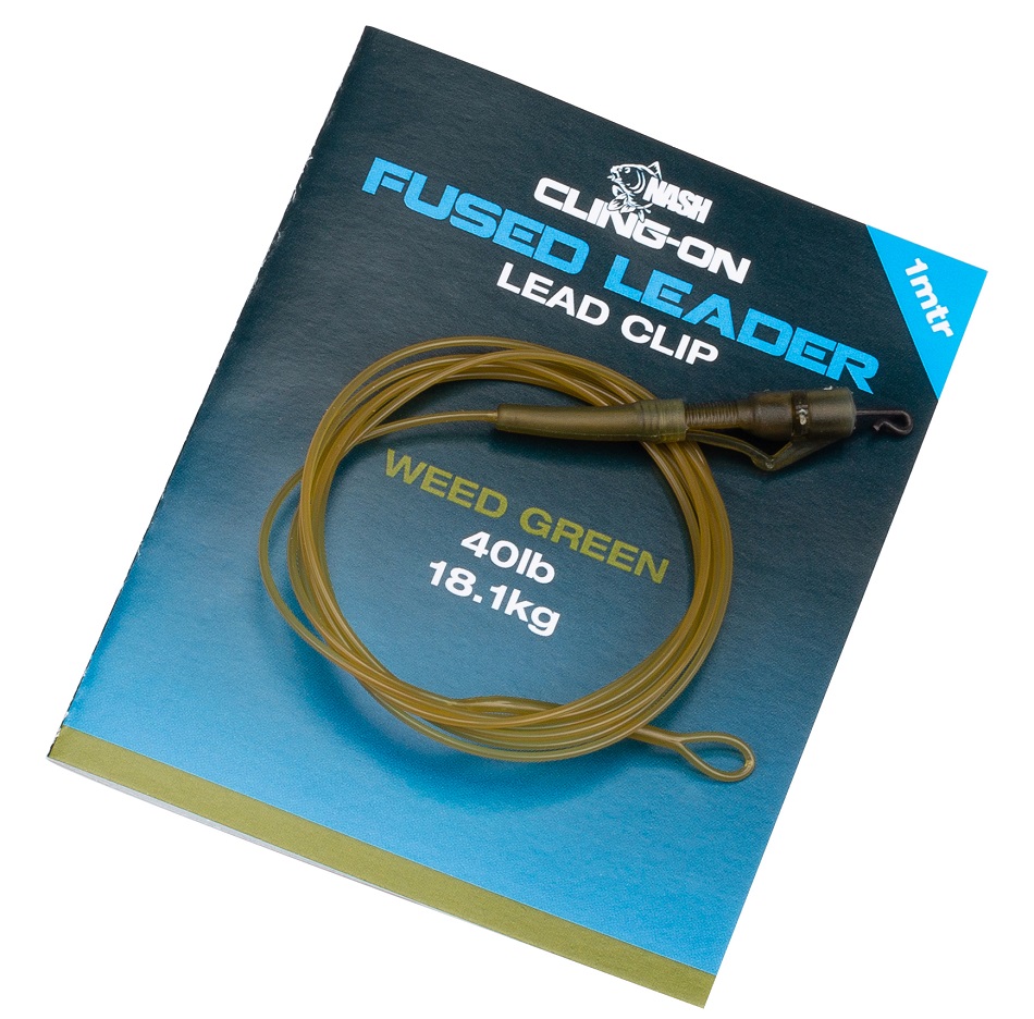 [T8172] NASH CLING ON FUSED LEAD CLIP LEADERS WEED GREEN 1M T8172