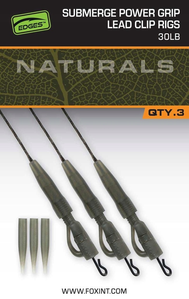 FOX EDGES™ NATURALS SUBMERGE POWER GRIP LEAD CLIP LEADERS 30LBRS CAC850