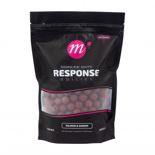 [M01024] MAINLINE RESPONSE BOILIES SALMON & SHIRMP 15MM 450G M01024