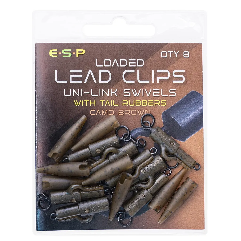 [ETAQ01] ESP LOADED LEAD CLIPS UNI LINK SWIVELS WHIT TAIL RUBBERS BROWN ETAQ01