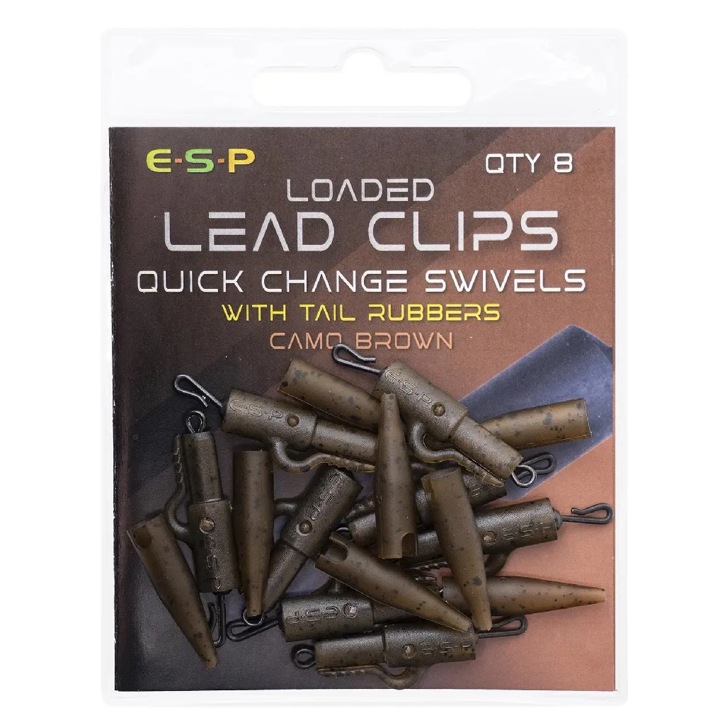 ESP LOADED LEAD CLIPS QUICK CHANGE SWIVELS WHIT TAIL RUBBERS CAMO BROWN ETAP01