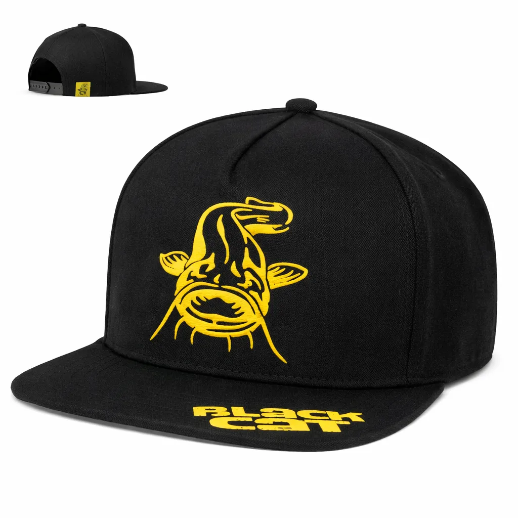 [B05000016] BLACK CAT FLAT PEAK CAP BLACK