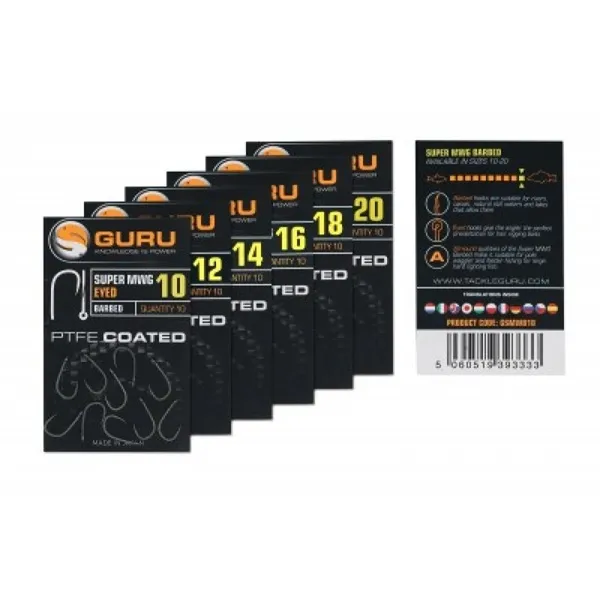 GURU TACKLE SUPER MWG HOOK SIZE 14 BARBED EYED GSMWB14
