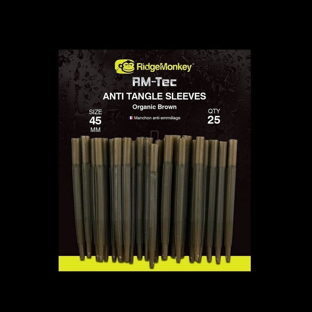 [RMT109] RIDGEMONKEY RM TEC ANTI TANGLE SLEEVES ORGANIC BROWN LONG 45 MM 25 QTY RMT109